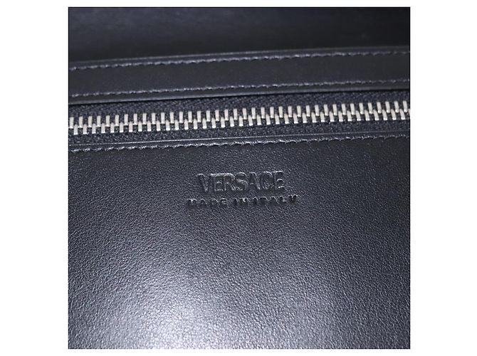 Borsa a pochette VERSACE in pelle nera e argento Auth 200703V Nero - vista 15
