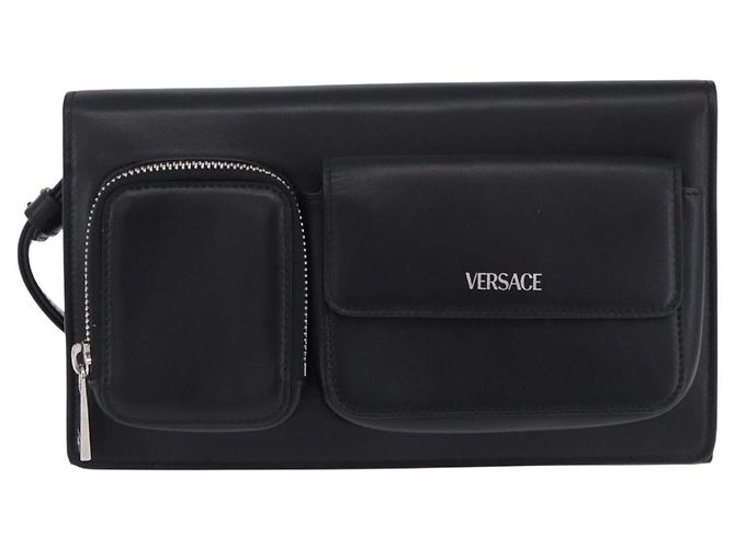 Borsa a pochette VERSACE in pelle nera e argento Auth 200703V Nero - vista 2