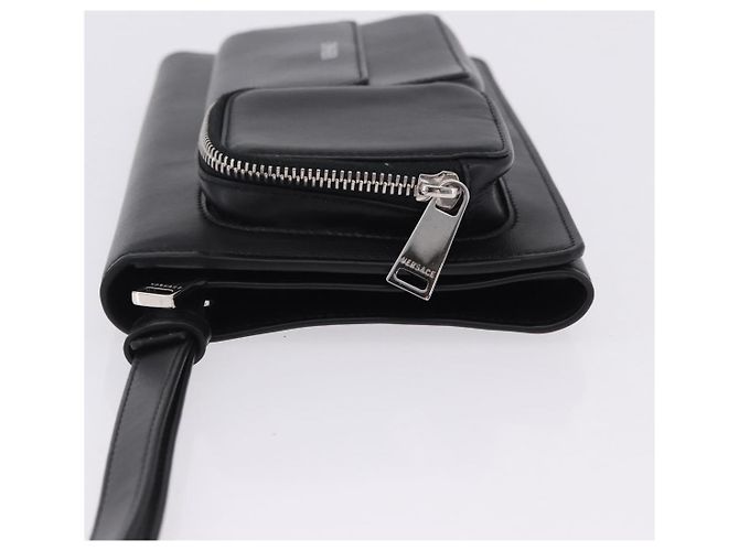 Borsa a pochette VERSACE in pelle nera e argento Auth 200703V Nero - vista 5