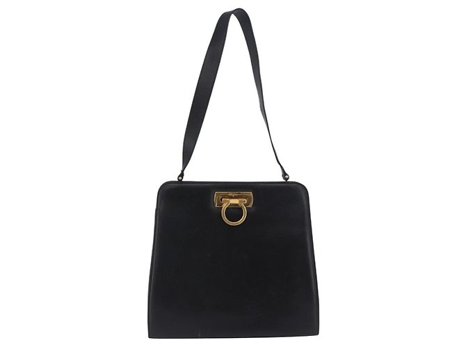 Borsa a tracolla Salvatore Ferragamo Gancini in pelle nera e oro Auth 201321 Nero - vista 2