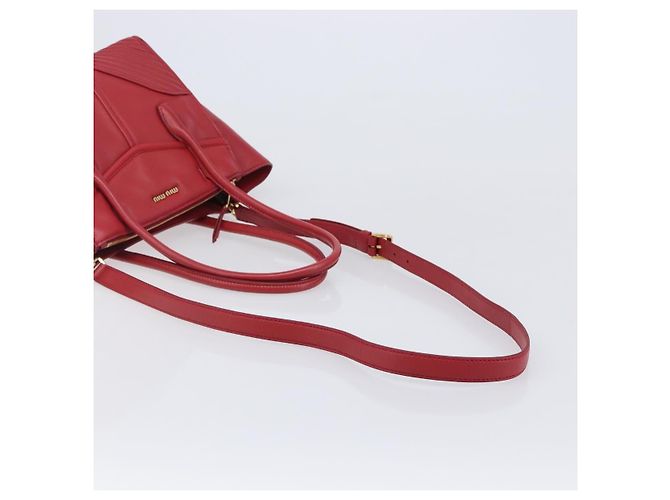Saco Tote Miu Miu em couro 2 vias vermelho tom dourado Auth ka6072A - vista 10