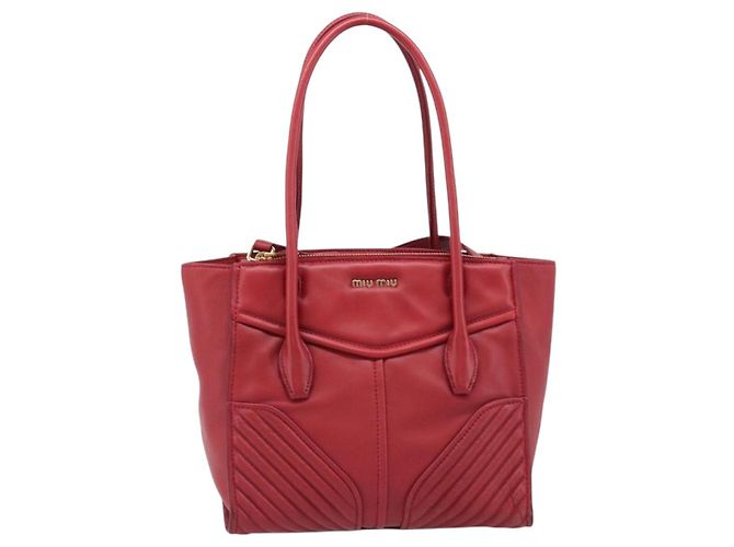 Saco Tote Miu Miu em couro 2 vias vermelho tom dourado Auth ka6072A - vista 2