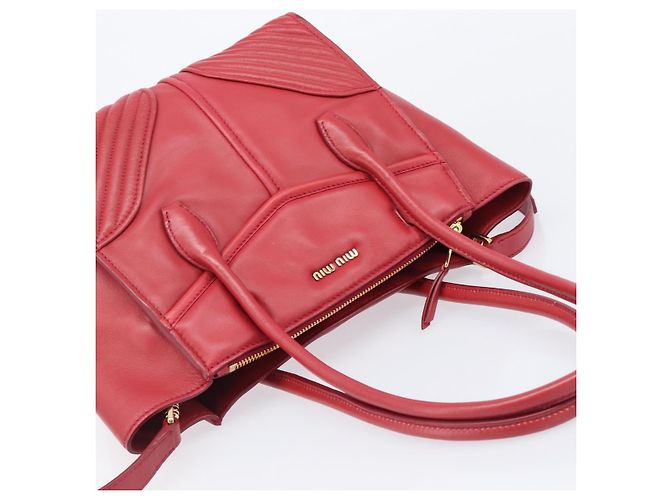 Saco Tote Miu Miu em couro 2 vias vermelho tom dourado Auth ka6072A - vista 6
