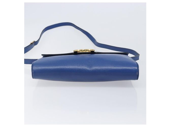 Céline Bolsa de Ombro Circle CELINE em Couro Azul e Ouro Auth 202918A Dourado - vista 11