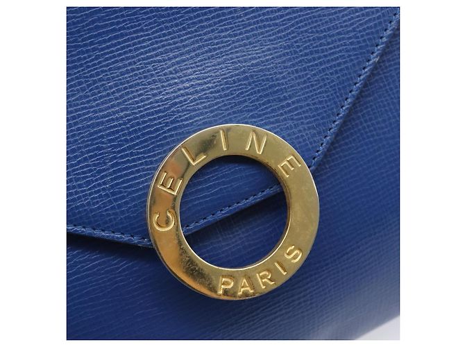 Céline Bolsa de Ombro Circle CELINE em Couro Azul e Ouro Auth 202918A Dourado - vista 18