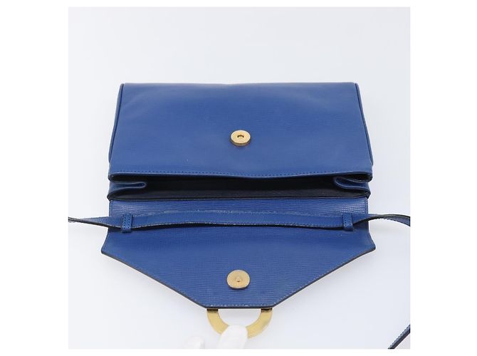 Céline Bolsa de Ombro Circle CELINE em Couro Azul e Ouro Auth 202918A Dourado - vista 19