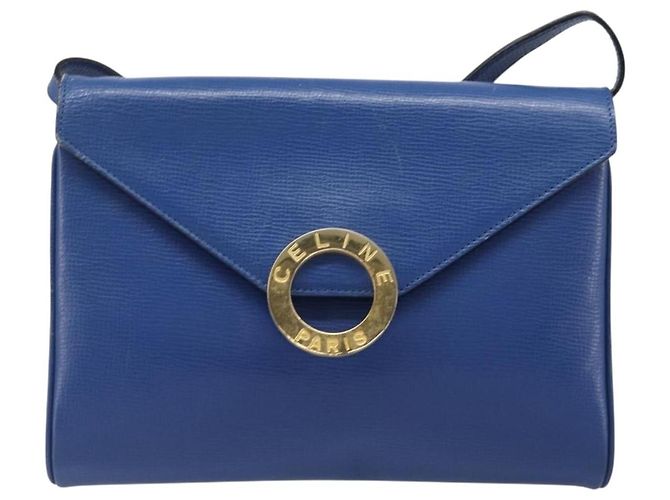 Céline Bolsa de Ombro Circle CELINE em Couro Azul e Ouro Auth 202918A Dourado - vista 2