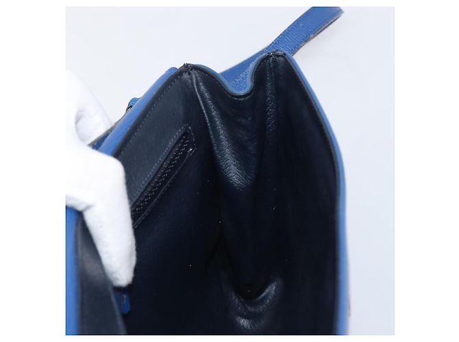 Céline Bolsa de Ombro Circle CELINE em Couro Azul e Ouro Auth 202918A Dourado - vista 22