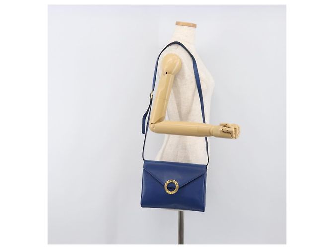 Céline Bolsa de Ombro Circle CELINE em Couro Azul e Ouro Auth 202918A Dourado - vista 26