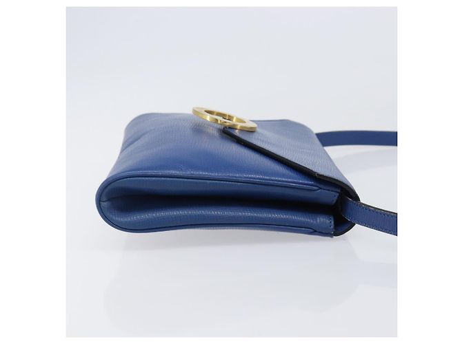 Céline Bolsa de Ombro Circle CELINE em Couro Azul e Ouro Auth 202918A Dourado - vista 4