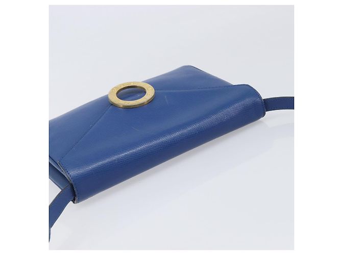Céline Bolsa de Ombro Circle CELINE em Couro Azul e Ouro Auth 202918A Dourado - vista 6
