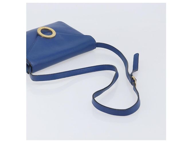 Céline Bolsa de Ombro Circle CELINE em Couro Azul e Ouro Auth 202918A Dourado - vista 8