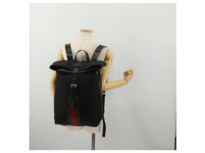 Zaino GUCCI Web Sherry Line Canvas Leather Black Silver 337075 Auth hk4063A Nero Argento - vista 26