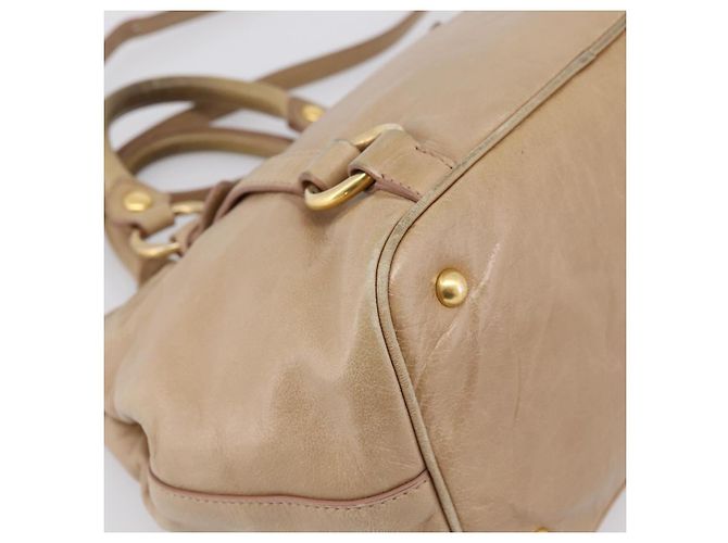 Borsa a mano Miu Miu Vitellolux 2way Beige Gold Auth 202892V D'oro - vista 15