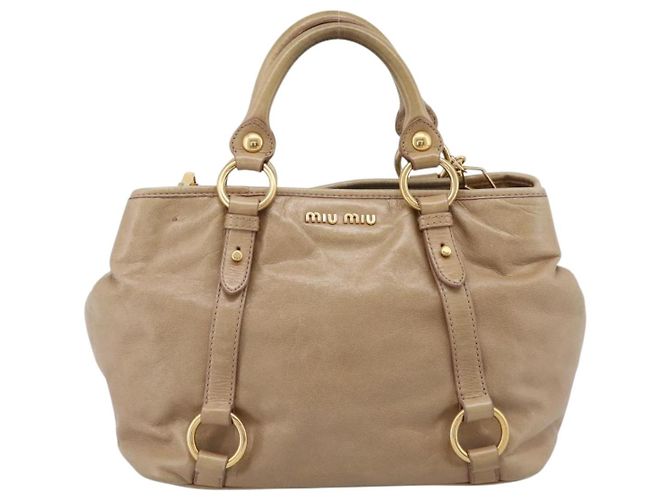 Borsa a mano Miu Miu Vitellolux 2way Beige Gold Auth 202892V D'oro - vista 2