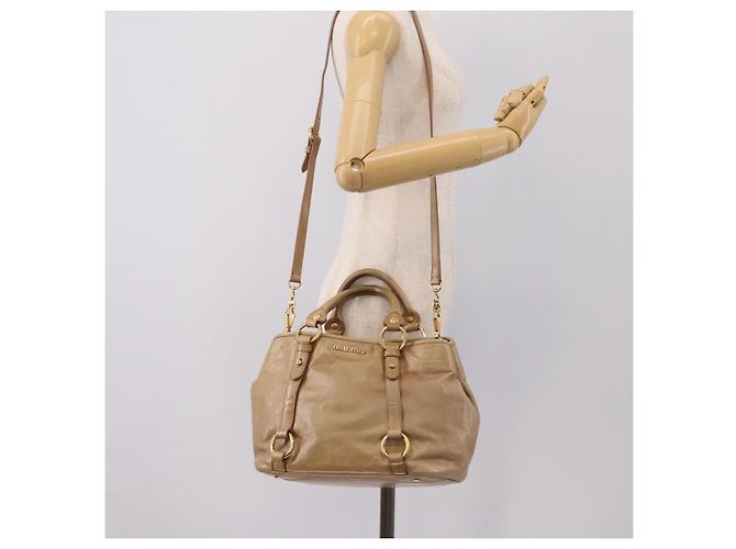 Borsa a mano Miu Miu Vitellolux 2way Beige Gold Auth 202892V D'oro - vista 23