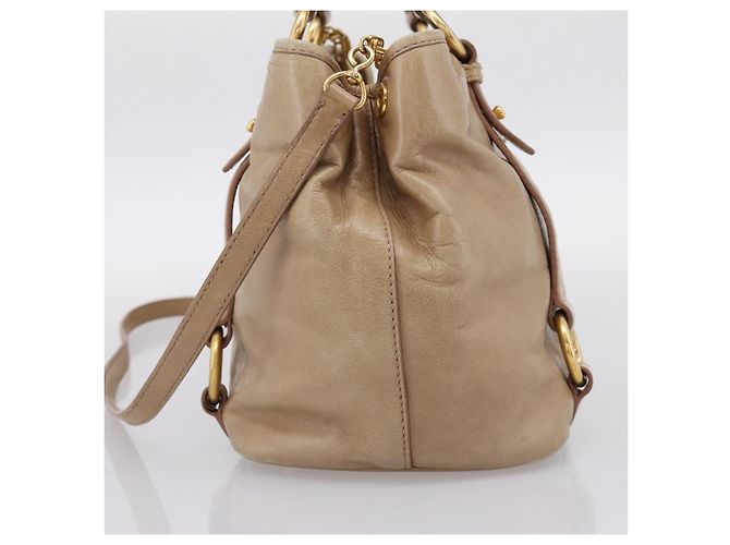 Borsa a mano Miu Miu Vitellolux 2way Beige Gold Auth 202892V D'oro - vista 5