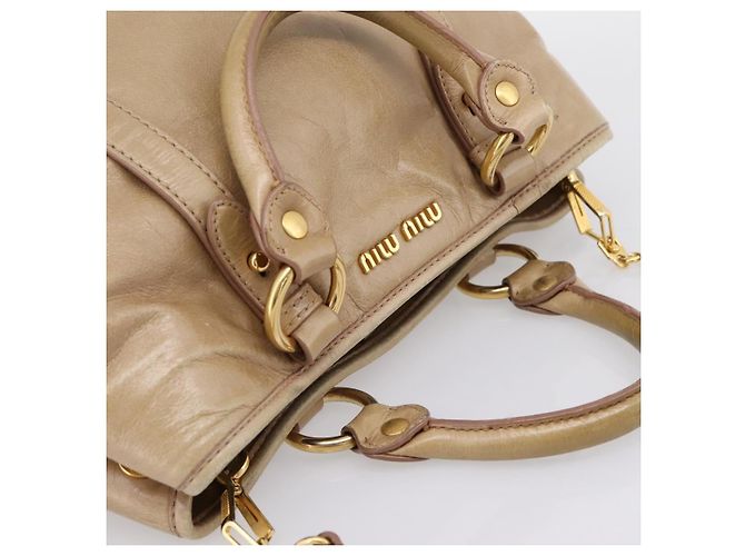 Borsa a mano Miu Miu Vitellolux 2way Beige Gold Auth 202892V D'oro - vista 6