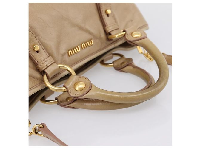 Borsa a mano Miu Miu Vitellolux 2way Beige Gold Auth 202892V D'oro - vista 7