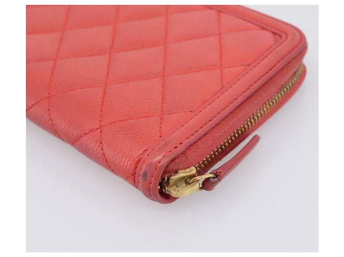 CHANEL Matelasse Lange Geldbörse aus Kaviarleder Orange Goldfarbenes CC Auth 203090 - Ansicht 10