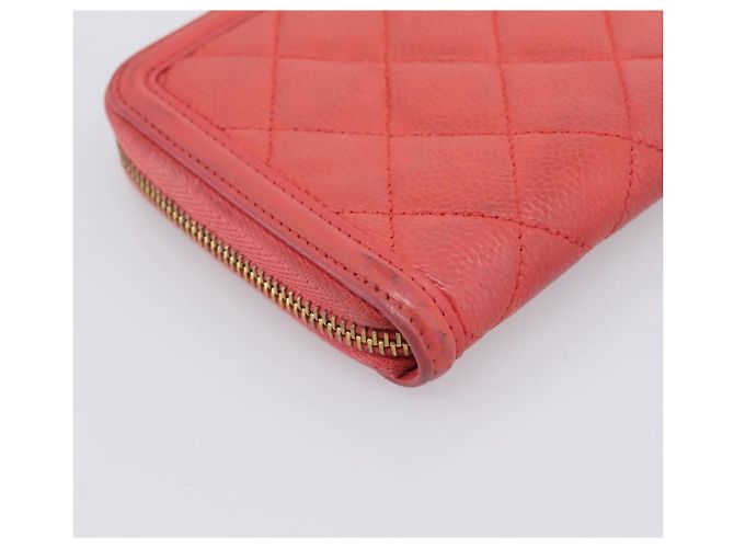 CHANEL Matelasse Lange Geldbörse aus Kaviarleder Orange Goldfarbenes CC Auth 203090 - Ansicht 11