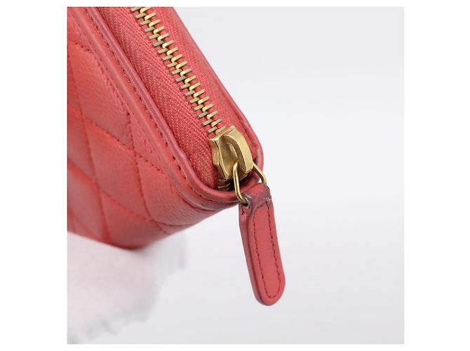 CHANEL Matelasse Lange Geldbörse aus Kaviarleder Orange Goldfarbenes CC Auth 203090 - Ansicht 12