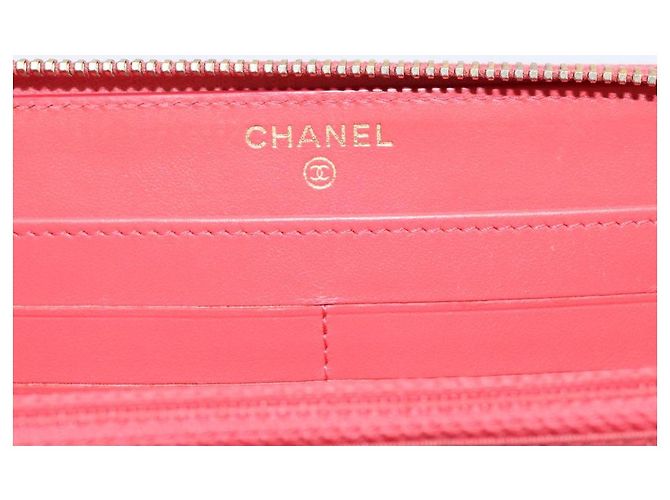 CHANEL Matelasse Lange Geldbörse aus Kaviarleder Orange Goldfarbenes CC Auth 203090 - Ansicht 14