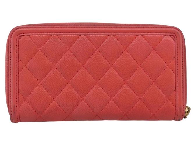 CHANEL Matelasse Lange Geldbörse aus Kaviarleder Orange Goldfarbenes CC Auth 203090 - Ansicht 3