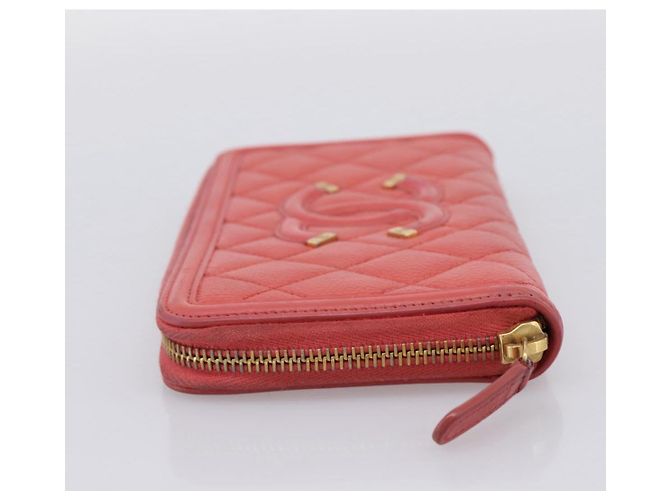 CHANEL Matelasse Lange Geldbörse aus Kaviarleder Orange Goldfarbenes CC Auth 203090 - Ansicht 4