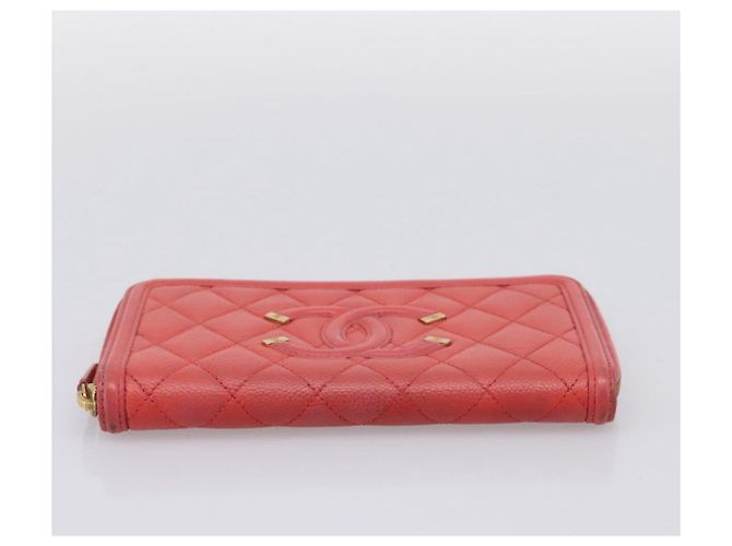 CHANEL Matelasse Lange Geldbörse aus Kaviarleder Orange Goldfarbenes CC Auth 203090 - Ansicht 7