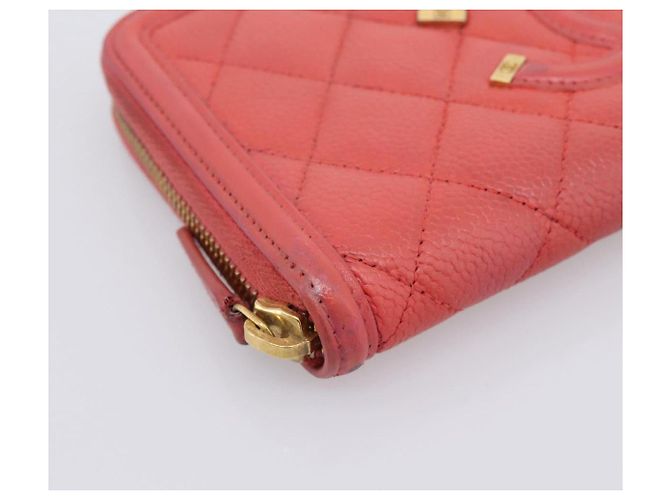 CHANEL Matelasse Lange Geldbörse aus Kaviarleder Orange Goldfarbenes CC Auth 203090 - Ansicht 9