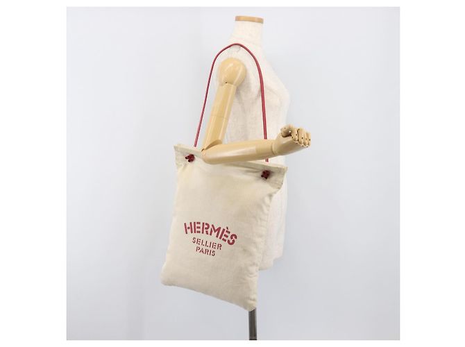 Hermès Borsa a tracolla HERMES Aline PM Canvas Beige Red Auth 202310 Rosso - vista 19