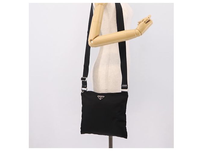 Sac à épaule PRADA Nylon Noir Argent Auth 203489A Argenté - vue 22