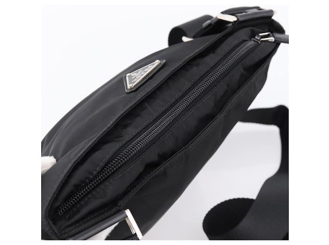 Sac à épaule PRADA Nylon Noir Argent Auth 203489A Argenté - vue 6