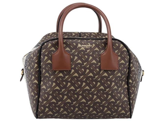 Borsa a mano BURBERRY Monogram Cube PVC Brown Gold Auth 202676 Marrone D'oro - vista 2