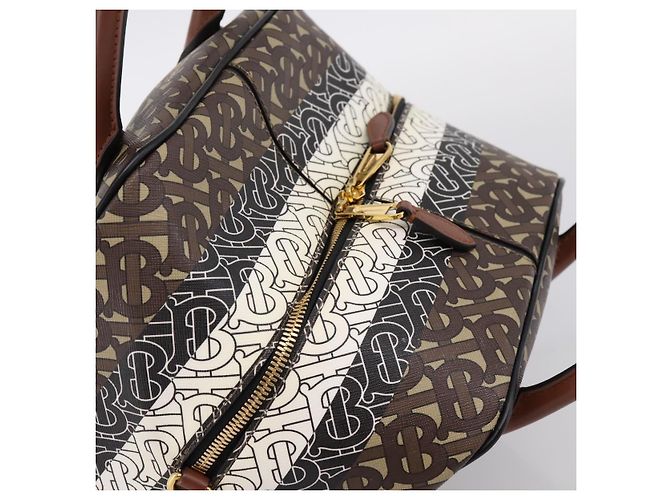 Borsa a mano BURBERRY Monogram Cube PVC Brown Gold Auth 202676 Marrone D'oro - vista 6