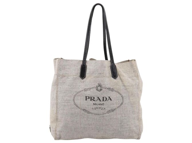 Sac Tote PRADA en toile gris Auth 200676 Marron - vue 2