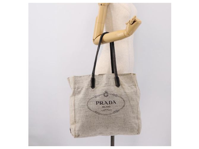 Sac Tote PRADA en toile gris Auth 200676 Marron - vue 21