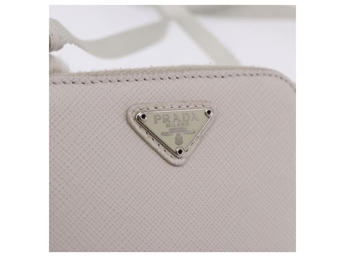 PRADA Schultertasche Saffiano Ivory Silver Auth 198874V Silber Roh - Ansicht 15