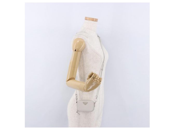 PRADA Schultertasche Saffiano Ivory Silver Auth 198874V Silber Roh - Ansicht 22