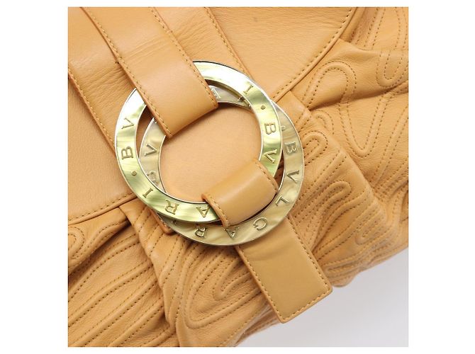 Bulgari Borsa a spalla BVLGARI Chandra in pelle Beige Gold Auth am12555M D'oro - vista 14
