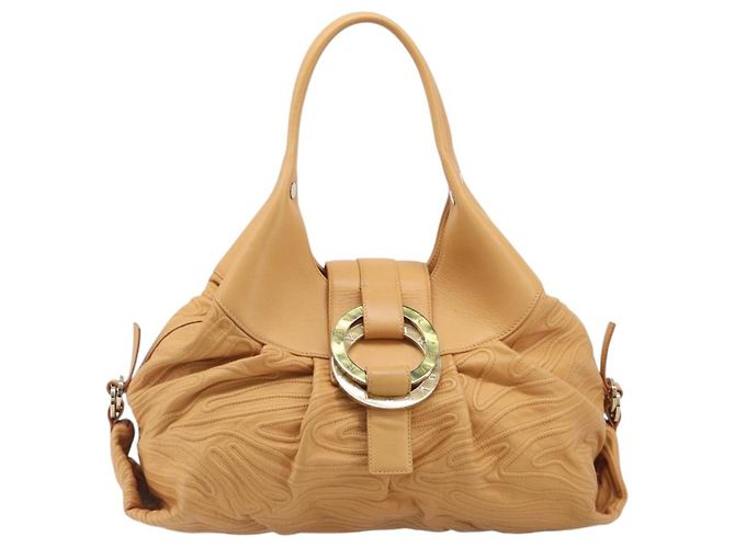 Bulgari Borsa a spalla BVLGARI Chandra in pelle Beige Gold Auth am12555M D'oro - vista 2