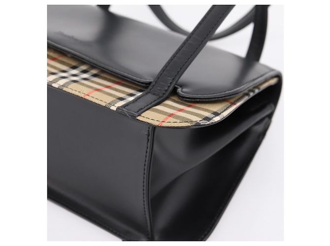 Borsa a Mano Burberrys Nova Check Canvas Pelle Beige Argento Auth 203220V - vista 10