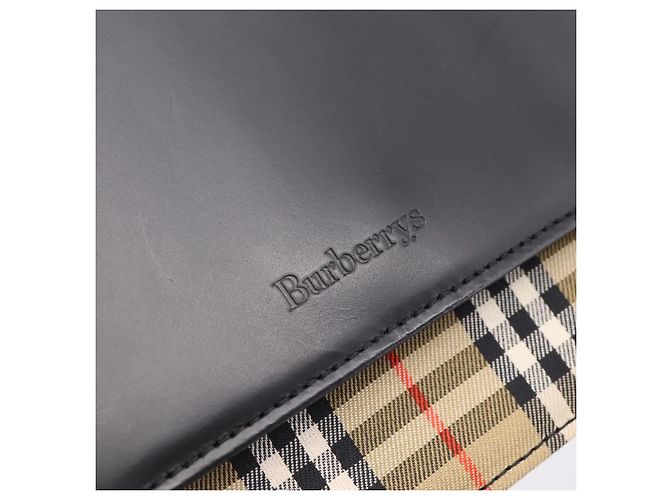 Borsa a Mano Burberrys Nova Check Canvas Pelle Beige Argento Auth 203220V - vista 14