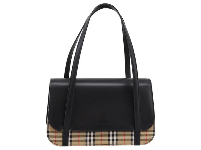 Borsa a Mano Burberrys Nova Check Canvas Pelle Beige Argento Auth 203220V - vista 2