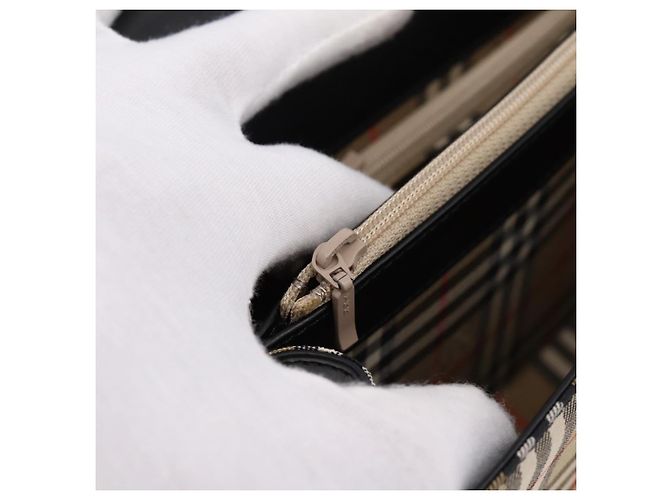 Borsa a Mano Burberrys Nova Check Canvas Pelle Beige Argento Auth 203220V - vista 20