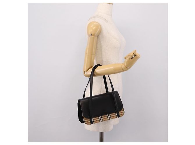 Borsa a Mano Burberrys Nova Check Canvas Pelle Beige Argento Auth 203220V - vista 25