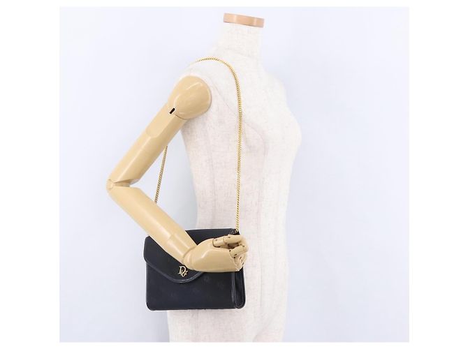Bolso de hombro con cadena Christian Dior Canvas Black Gold Tone Auth ka6175 Negro - vista 26