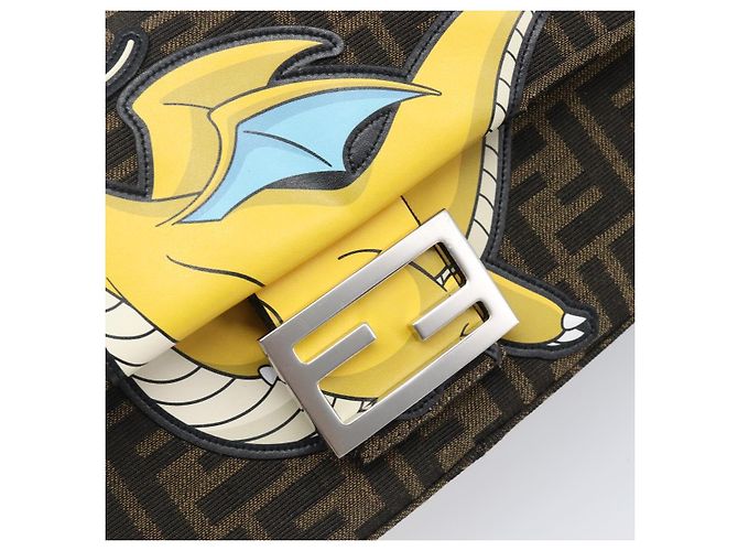 FENDI x FRGMT x POKEMON Mamma Baguette Kairyu Zucca Brown 8BR600 Auth 167552SM Marrone Argento - vista 16