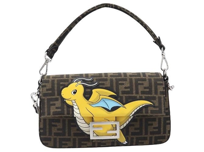 FENDI x FRGMT x POKEMON Mamma Baguette Kairyu Zucca Brown 8BR600 Auth 167552SM Marrone Argento - vista 2